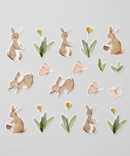 Stickers Muraux Lapins & Fleurs — Aquarelle Estivale