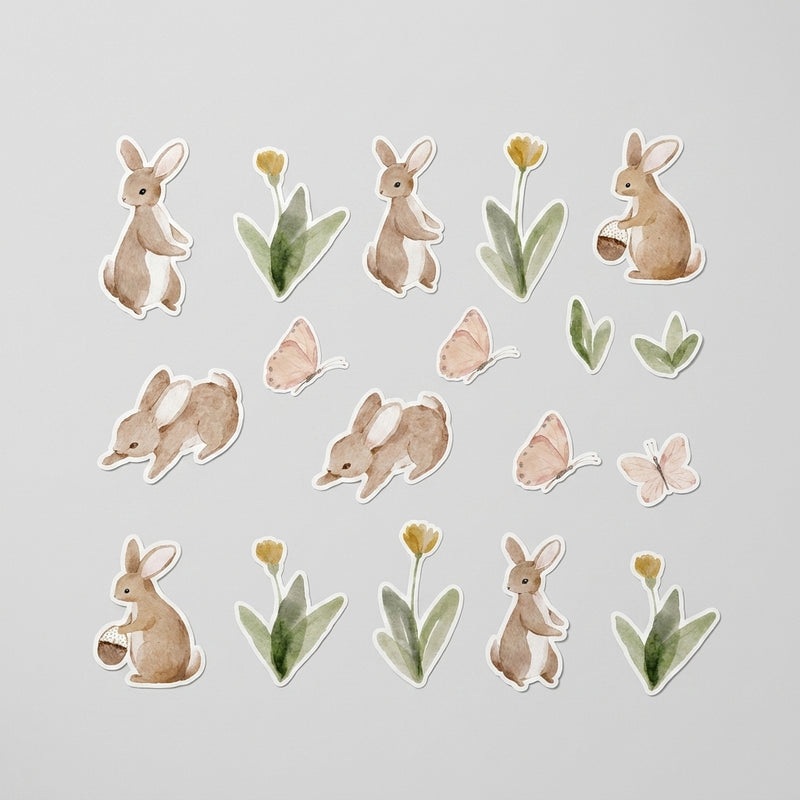 Bunny & Flower Wall Decals — Summer Watercolor