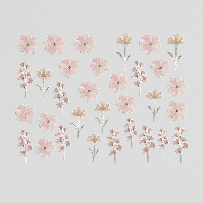 Watercolor Floral Wall Decals — Set of 28
