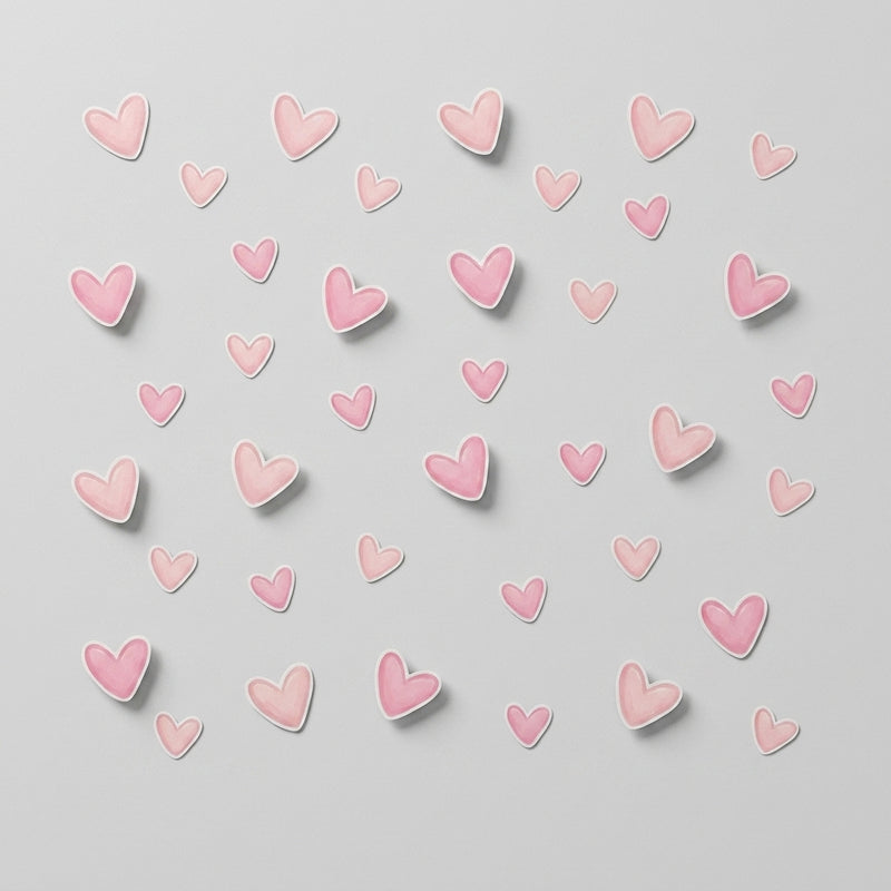 Stickers Muraux Cœurs Roses — Lot de 60