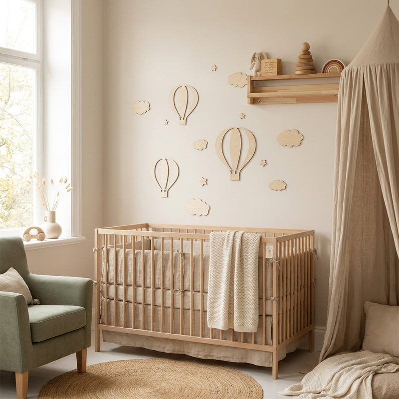 Wooden Hot Air Balloon & Star Wall Decor — Set of 13