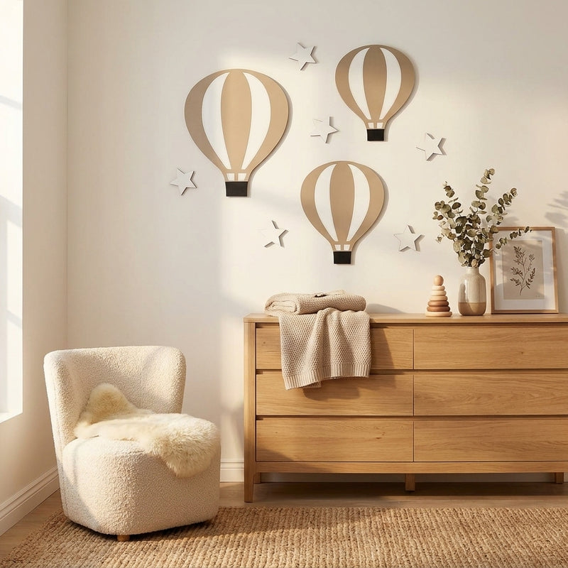Décoration Murale en Bois — Montgolfières Rustiques