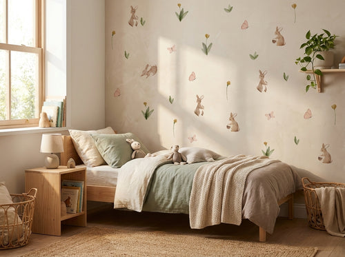 Bunny & Flower Wall Decals — Summer Watercolor