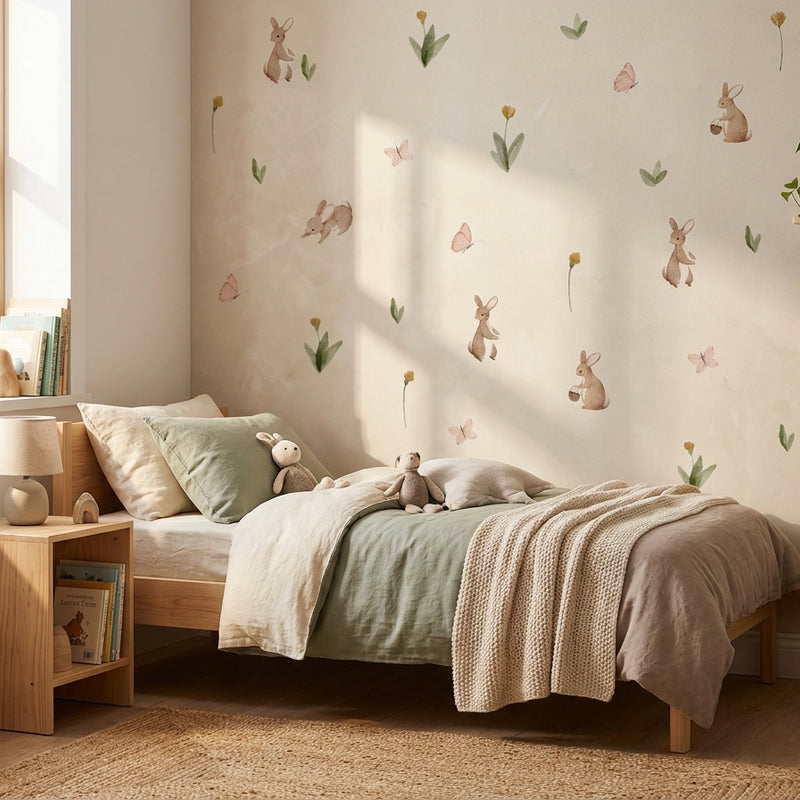 Bunny & Flower Wall Decals — Summer Watercolor