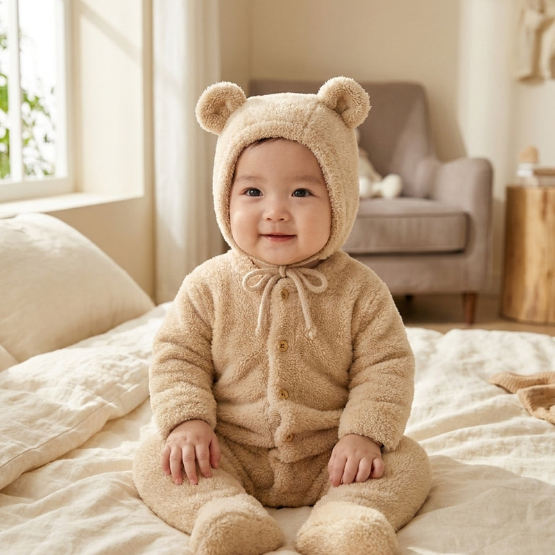 Plush Velvet Bear Jumpsuit — Autumn/Winter Softness