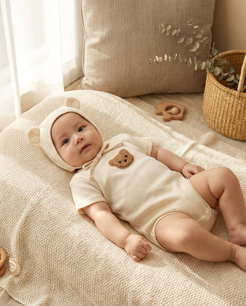 Body Été Gaufré Ourson — avec Bonnet à Oreilles
