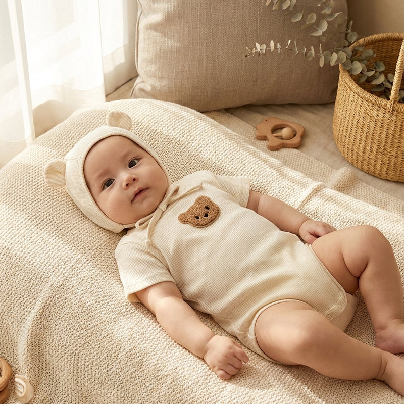 Body Été Gaufré Ourson — avec Bonnet à Oreilles