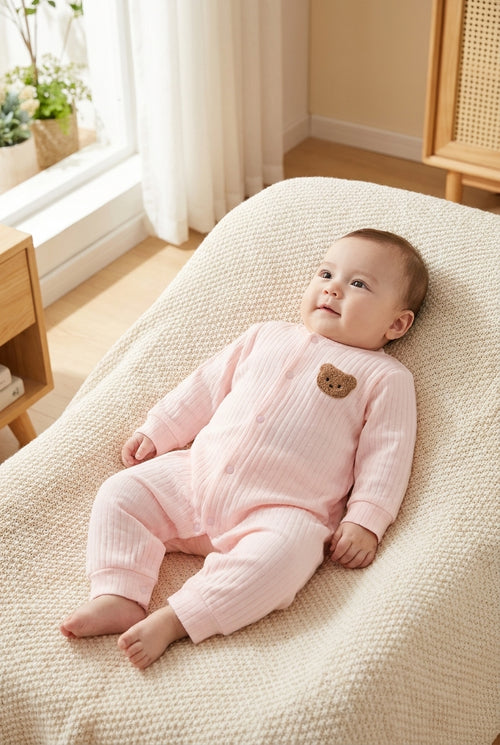 Cotton Bear Bodysuit — Solid Colour, 0-18 Months