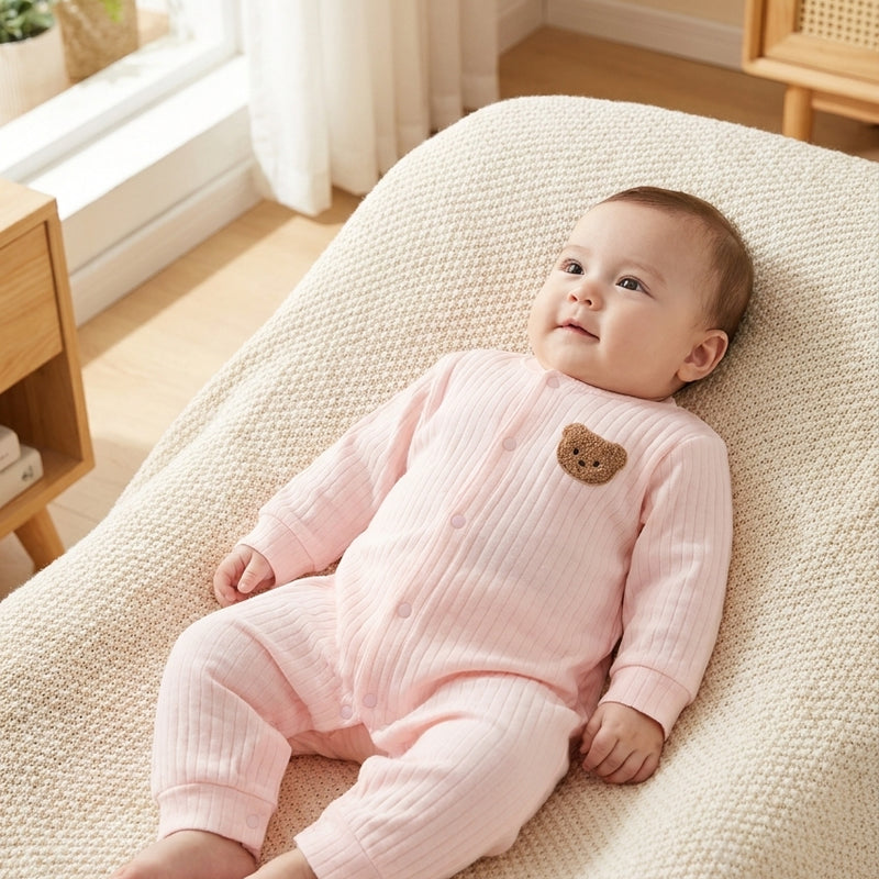 Cotton Bear Bodysuit — Solid Colour, 0-18 Months