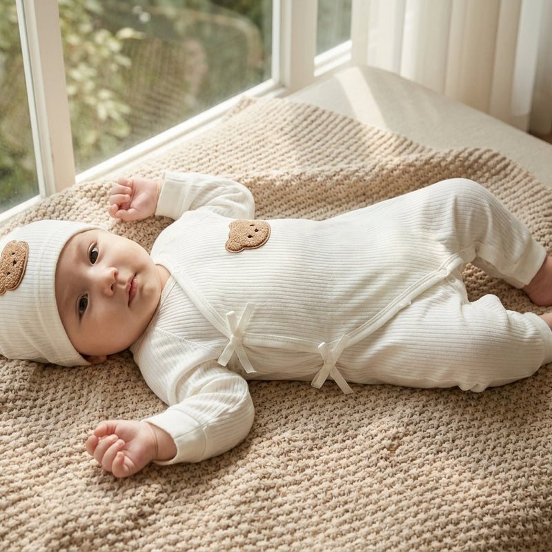 All-Season Bear Romper — with Matching Hat