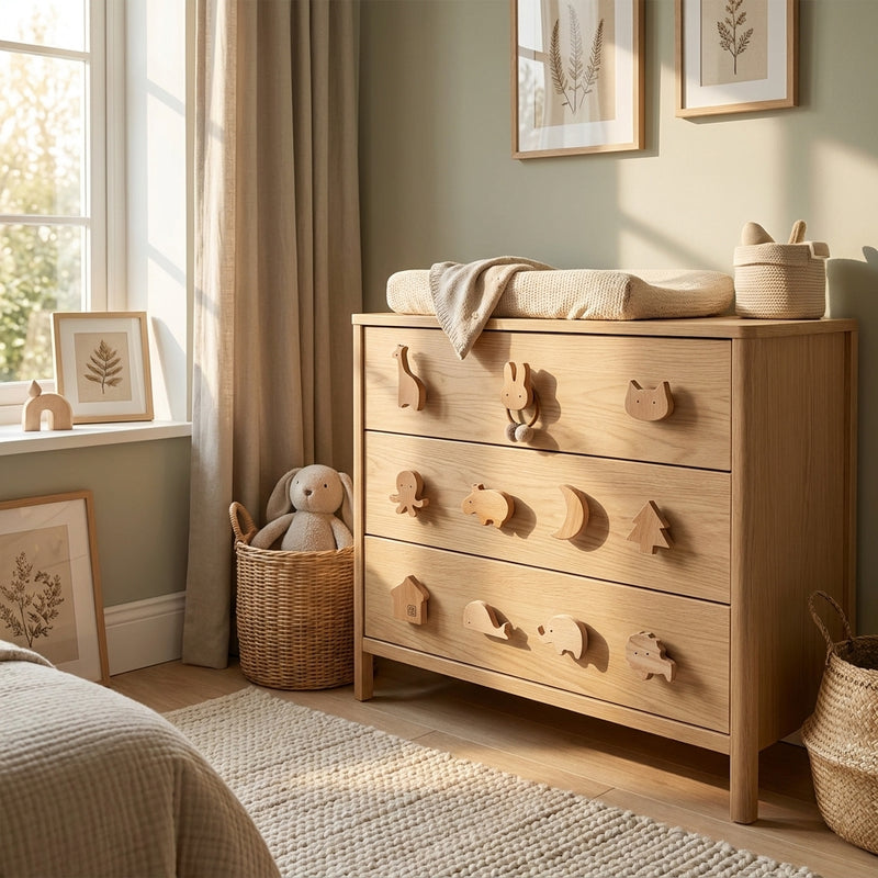 Wooden Animal Drawer Knobs & Hooks — Set