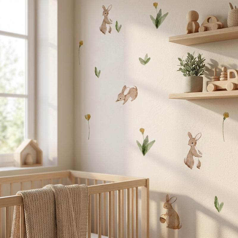 Bunny & Flower Wall Decals — Summer Watercolor