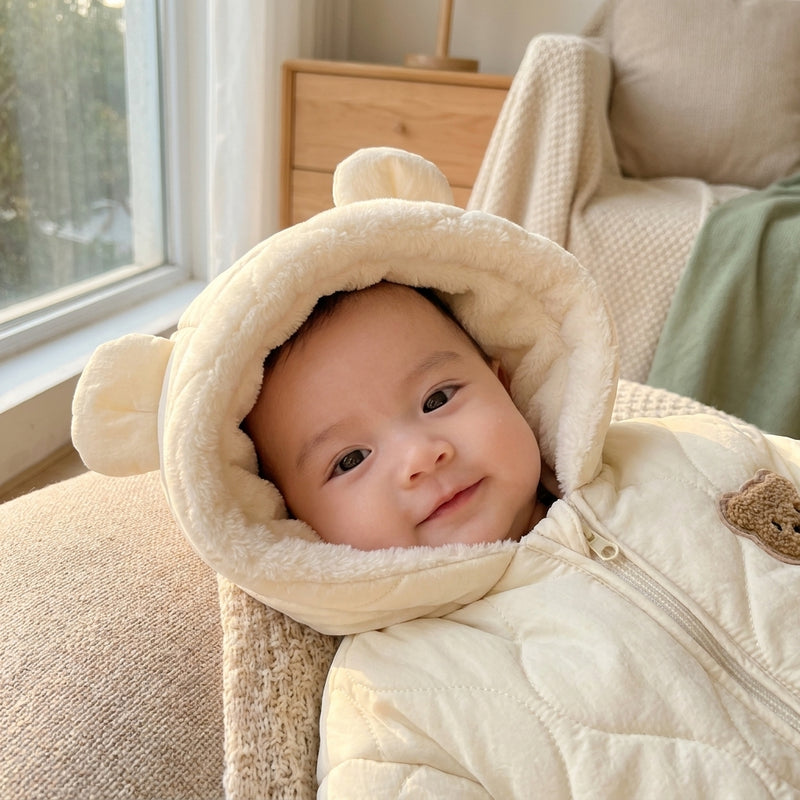 Bear Snowsuit — Fleece-Lined Winter Romper
