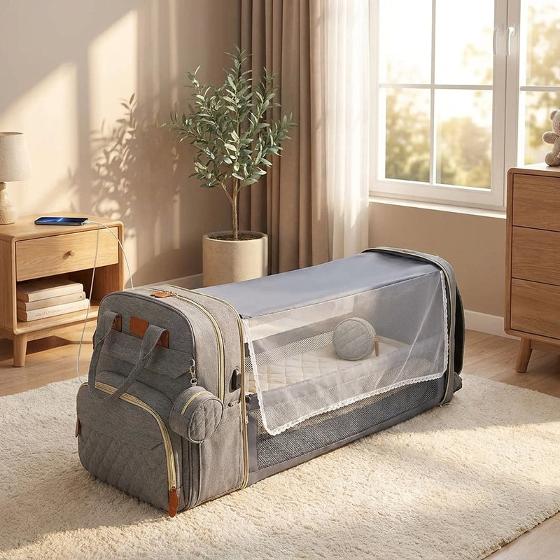 3-in-1 Diaper Backpack with Travel Bed