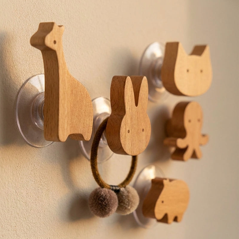 Wooden Animal Drawer Knobs & Hooks — Set