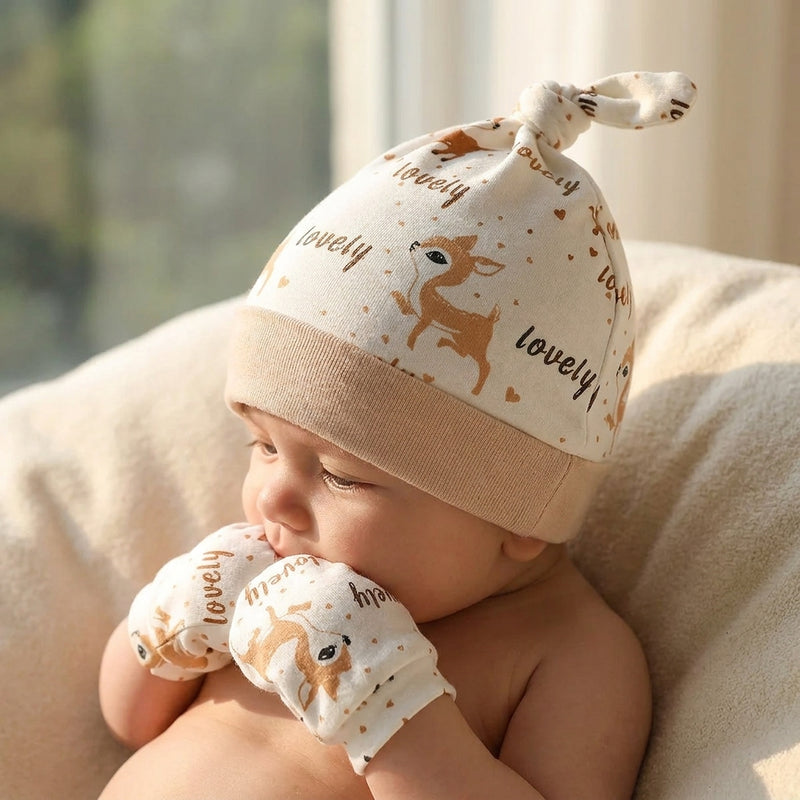 4-Piece Animal Print Set — Jumpsuit, Bib, Hat & Mittens