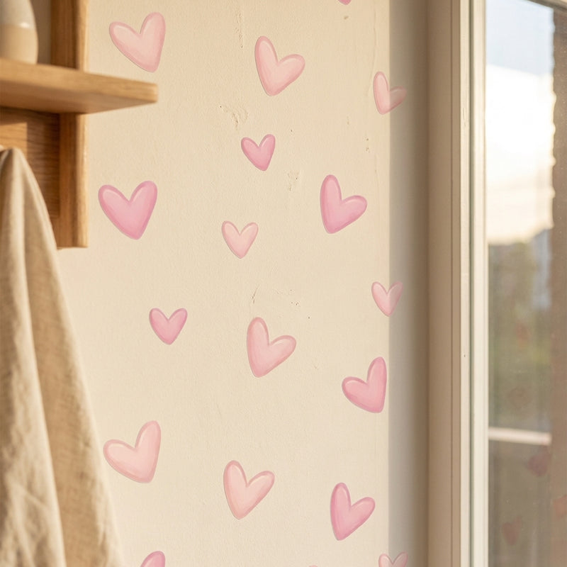 Stickers Muraux Cœurs Roses — Lot de 60