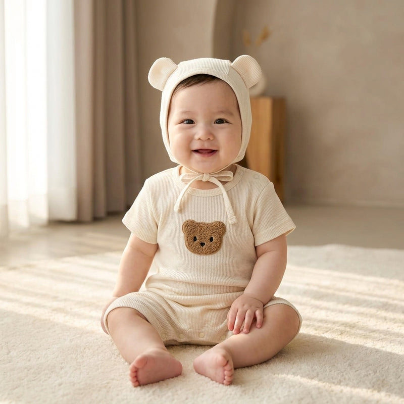 Body Été Gaufré Ourson — avec Bonnet à Oreilles