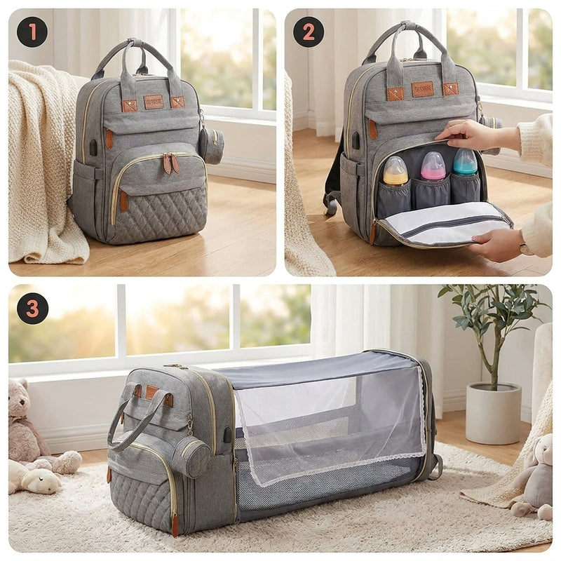 Sac à Dos Maternité 3-en-1 avec Lit de Voyage