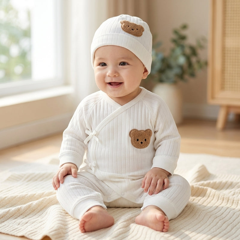 All-Season Bear Romper — with Matching Hat
