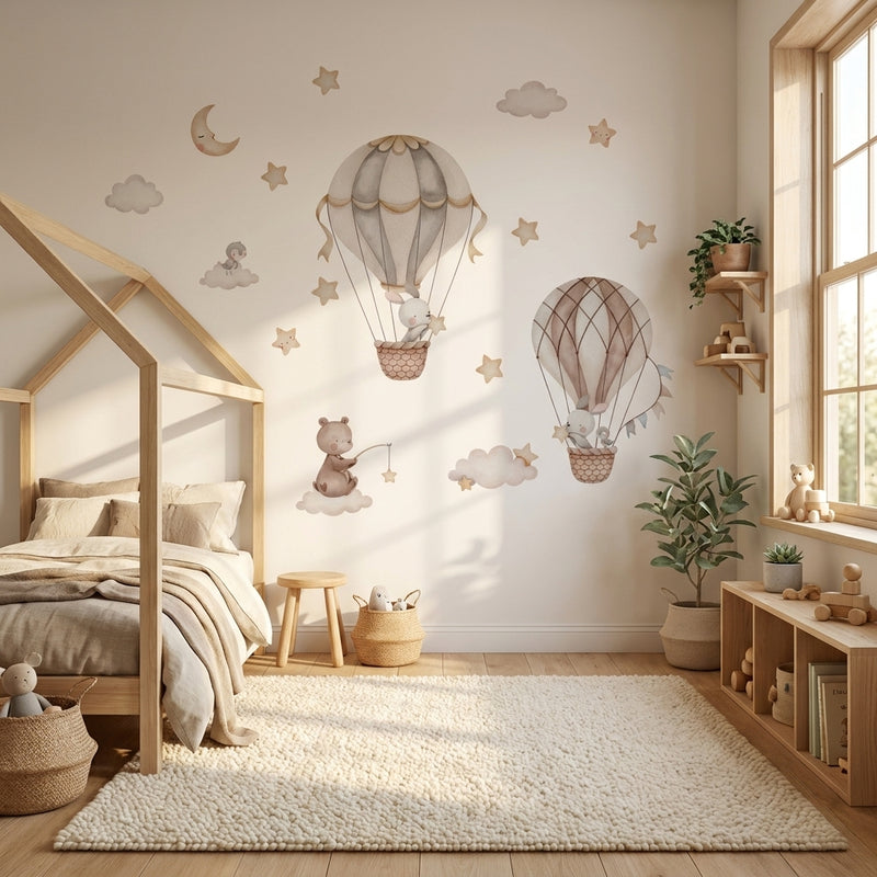 Hot Air Balloon & Animal Wall Stickers — Bedroom Decor