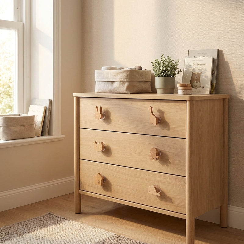 Wooden Animal Drawer Knobs & Hooks — Set