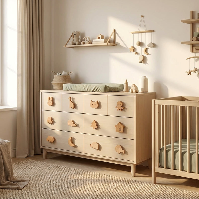 Wooden Animal Drawer Knobs & Hooks — Set