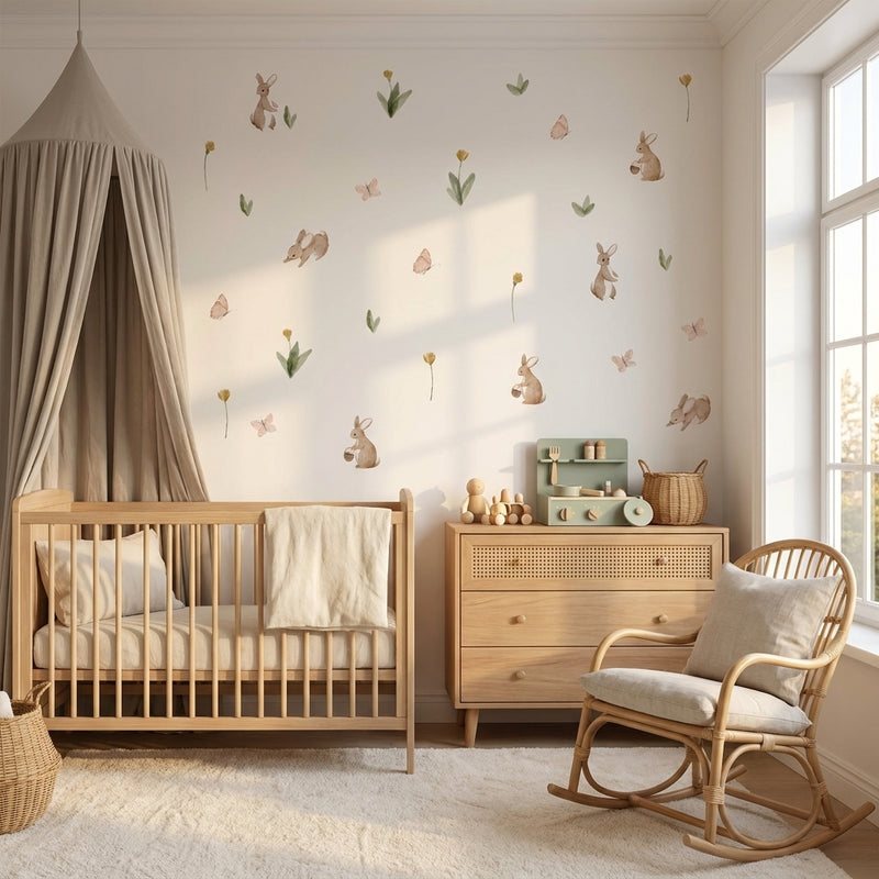 Bunny & Flower Wall Decals — Summer Watercolor