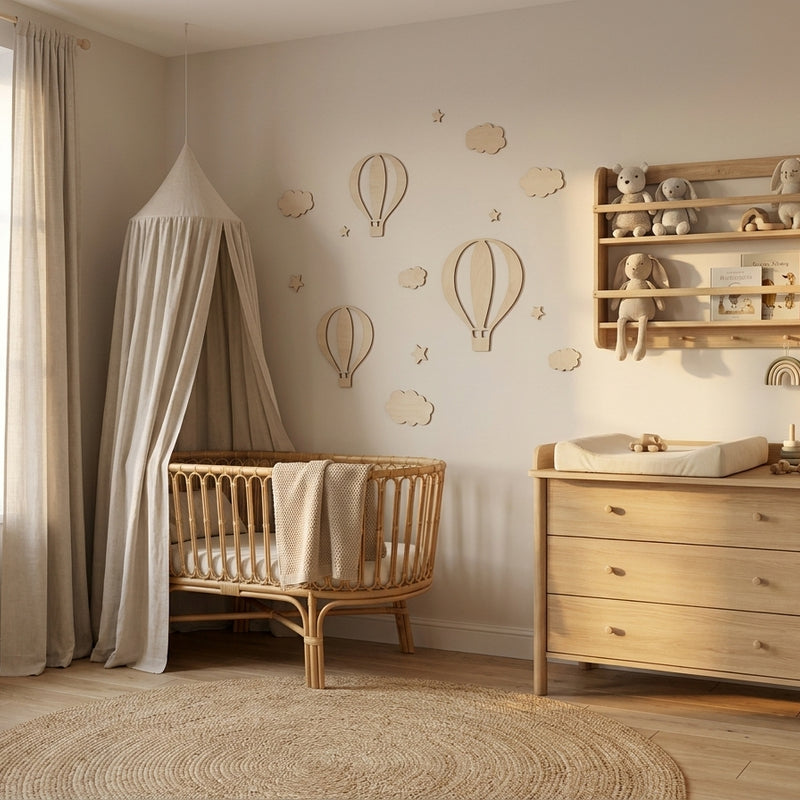 Wooden Hot Air Balloon & Star Wall Decor — Set of 13